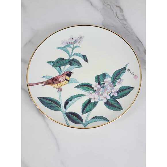 Satsuma Hydrangea & Yellow Breasted Bunting June's Creation 7 1/2" Plate Japan - Picture 10 of 14